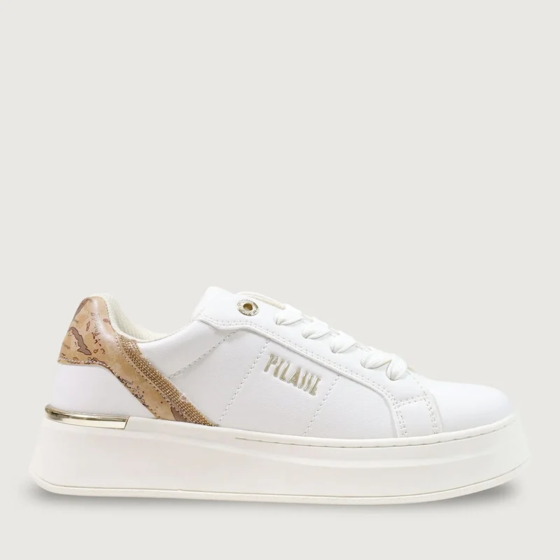 Sneakers Donna 1A Classe Alviero Martini in Eco Nappa Bianca con Inserto Geo Classic 2530