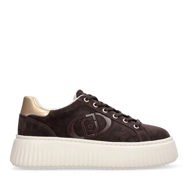 Sneakers Donna Platform LIU JO Elodie 01 in Suede Marrone con Maxi Logo Monogram