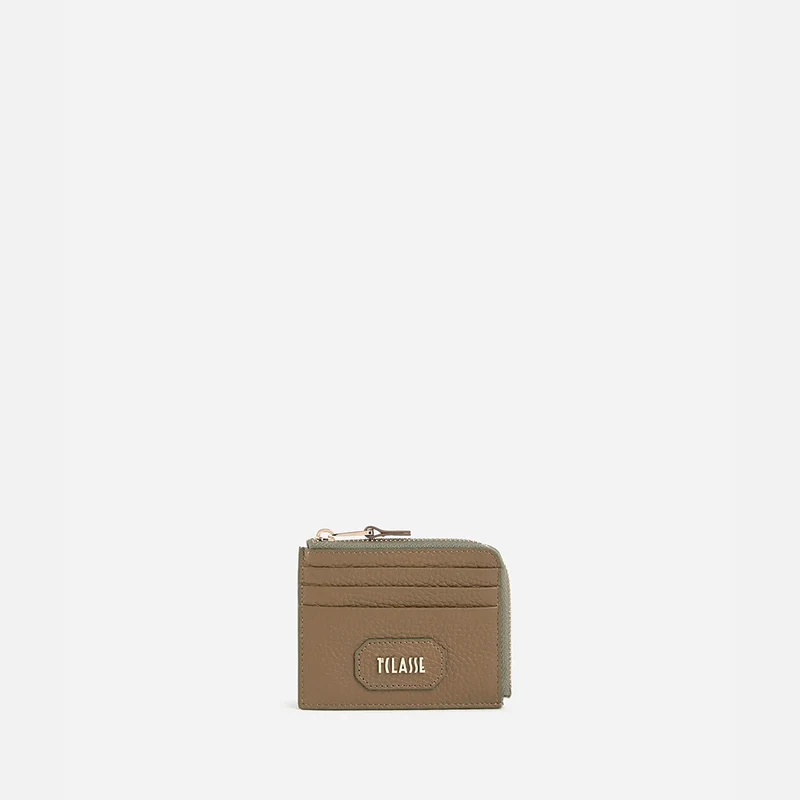 Sierra Leather portacarte con zip Verde Oliva
