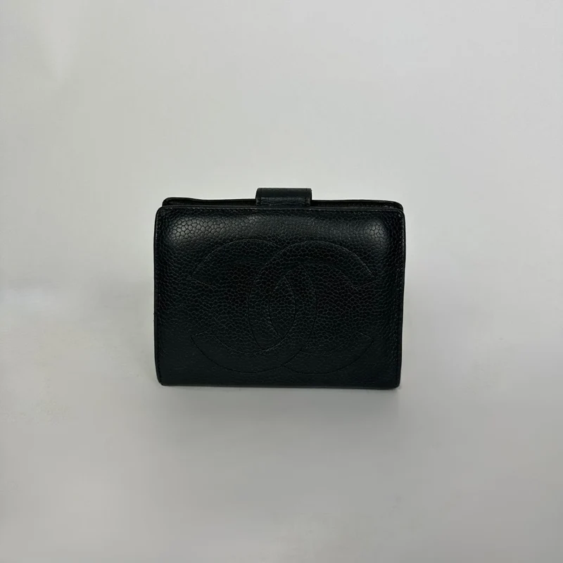 Chanel Portafoglio francese CC senza tempo in pelle di caviale nera