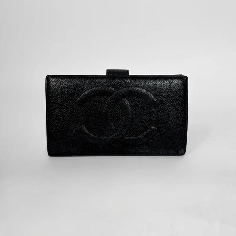 Chanel Portafoglio lungo francese Caviar CC in nero