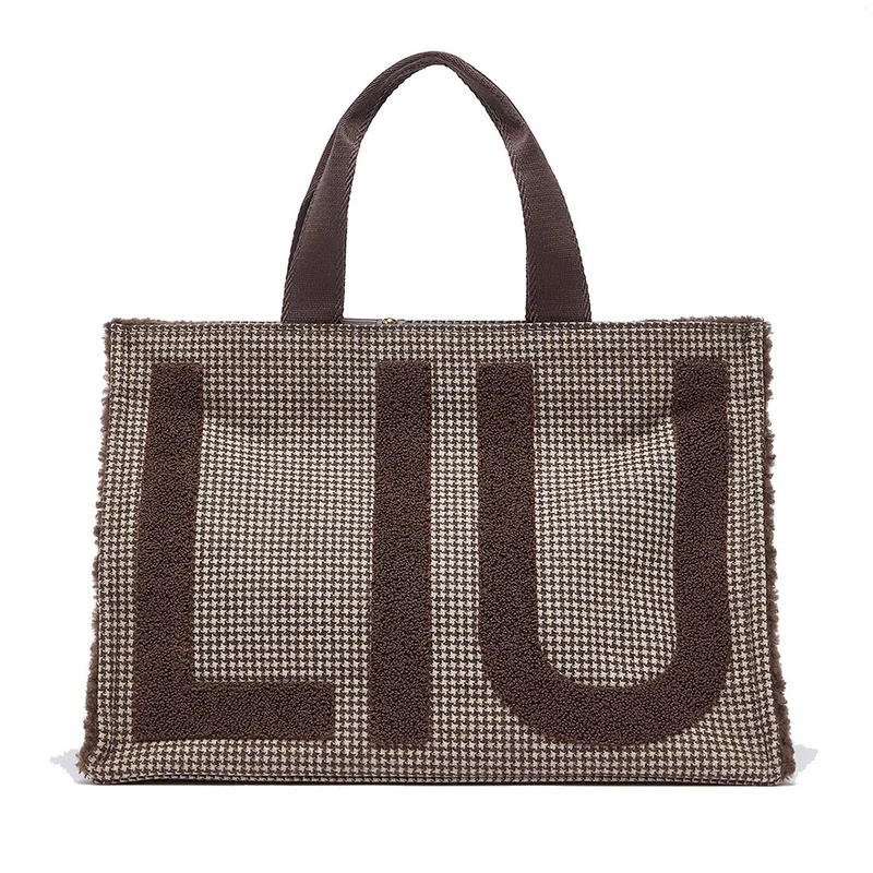 Tote Bag Donna LIU JO in Tessuto Check Testa di Moro con Maxi Logo