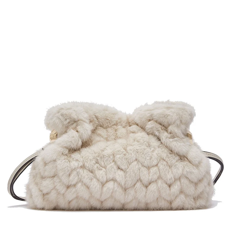 Borsa Donna a Spalla Small LIU JO linea Riccy in Faux Fur color Crema
