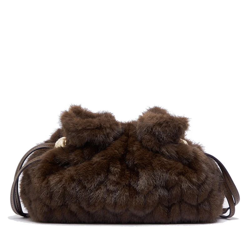 Borsa Donna a Spalla Small LIU JO linea Riccy in Faux Fur Marrone Scuro