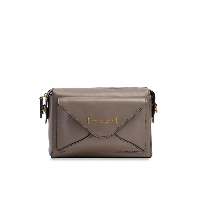 Borsa tracolla in pelle con zip Frida Greige