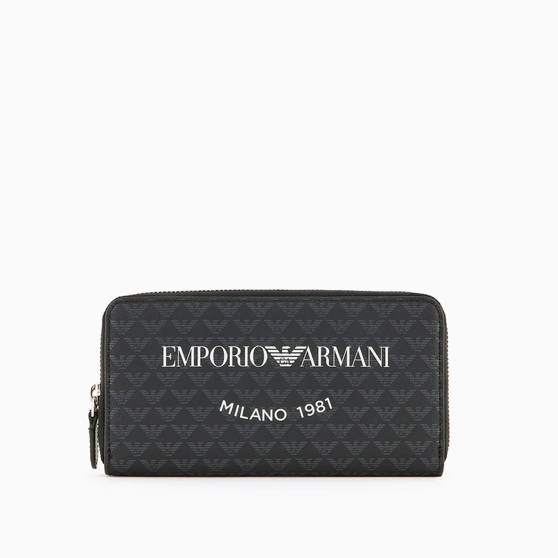 Portafoglio zip around eagle all over e stampa logo Milano 1981 Nero