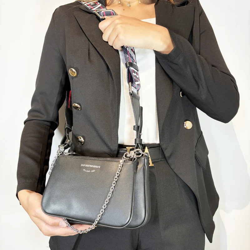 Borsa a tracolla in pelle Emporio Armani con pochette Nero