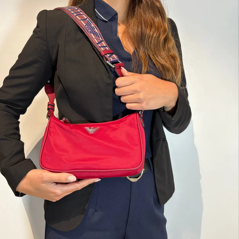 Baguette Bag in Nylon Emporio Armani Cherry