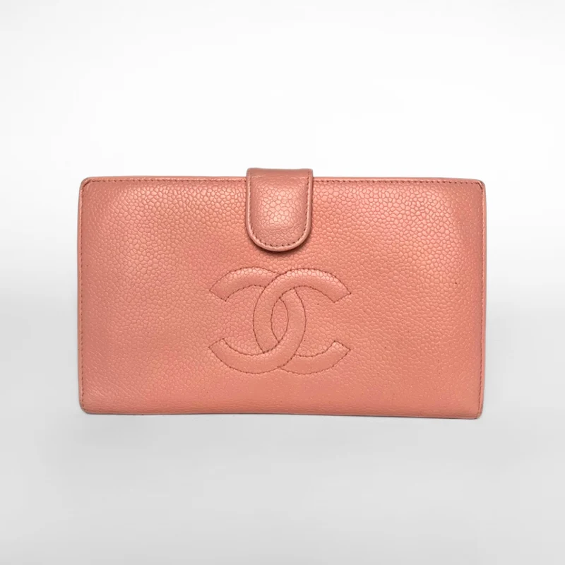 Chanel Portafoglio lungo francese Caviar CC in rosa