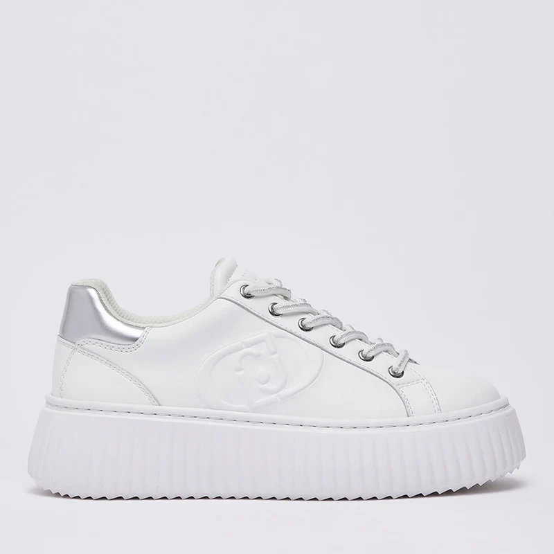 Sneakers Platform LIU JO Elodie 01 in Pelle Bianca con Maxi Logo Embossed