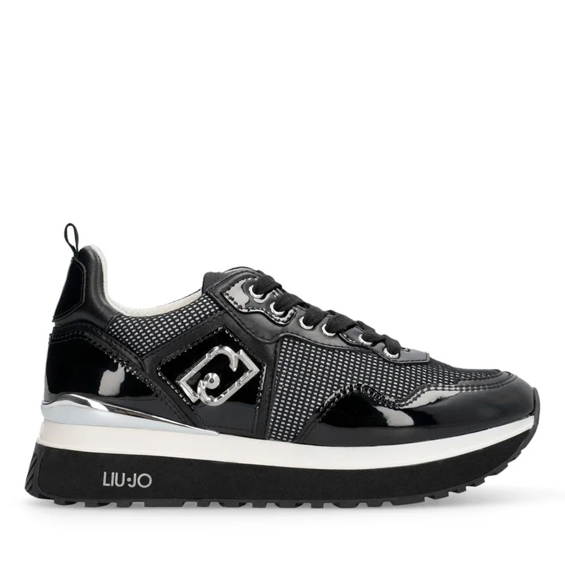 Sneakers Platform Donna LIU JO Maxi Wonder 01 in Pelle e Mesh Nero con Glitter