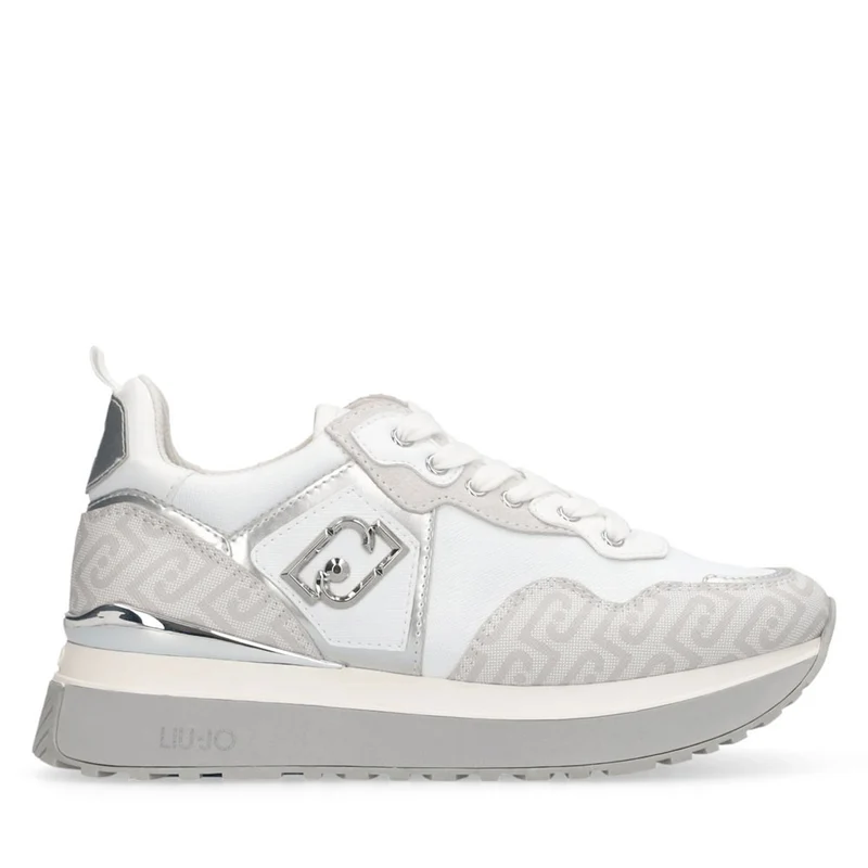 Sneakers Platform Donna LIU JO Maxi Wonder 01 stampa Saffiano con Logo Monogram Bianco