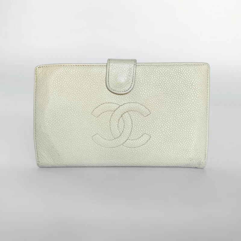 Chanel Portafoglio lungo francese Caviar CC in bianco