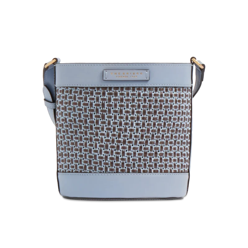 Borsa secchiello in pelle e paglia di Vienna linea Luna Acqua