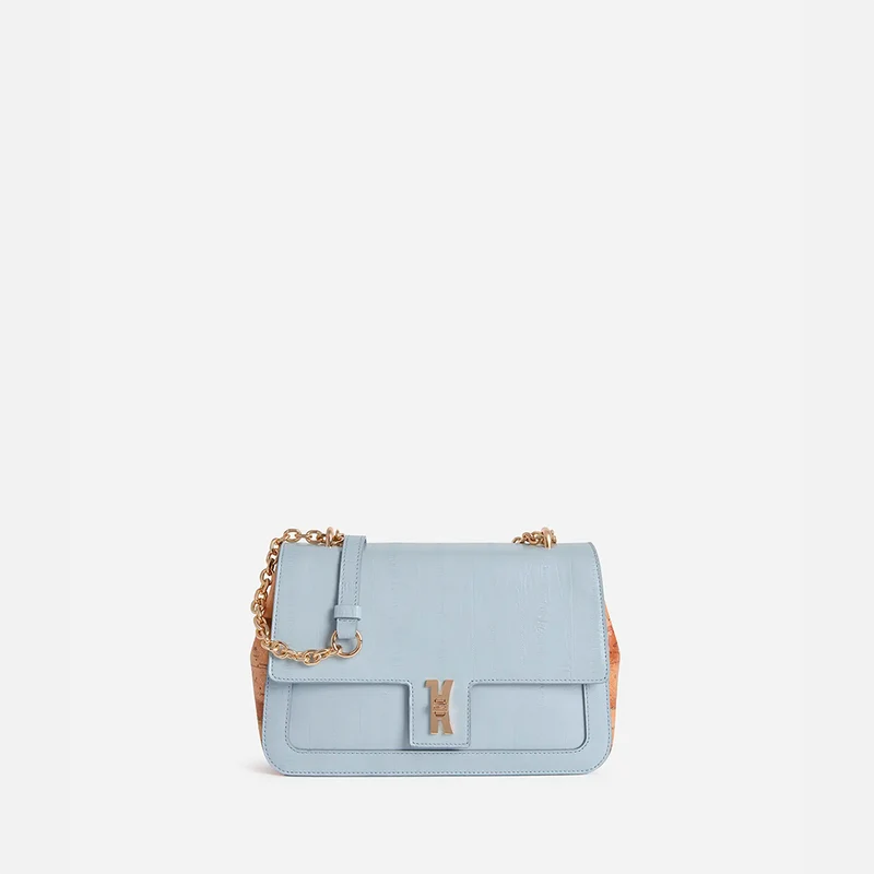 Bay Lock Bag tracolla in pelle striata Azzurro Polvere