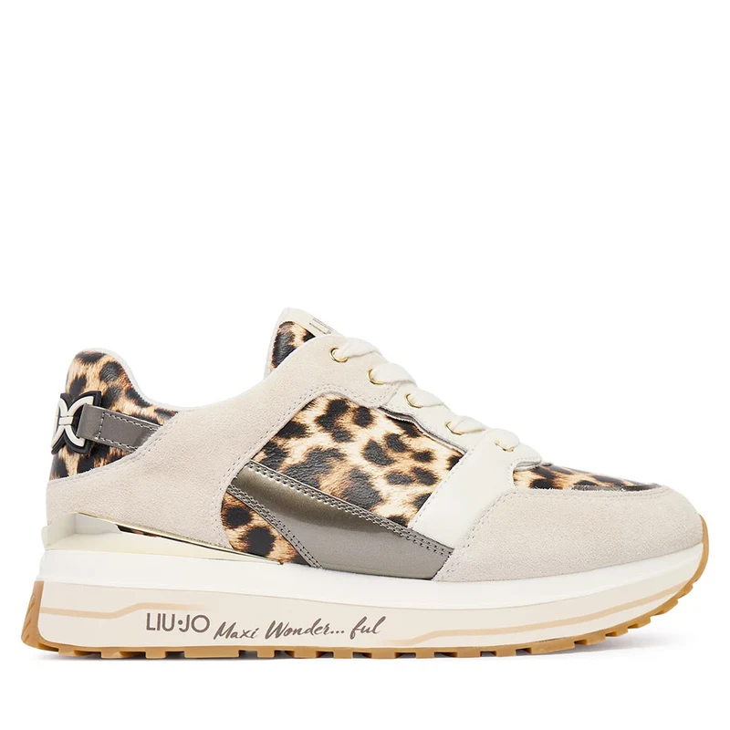 Sneakers Platform Donna LIU JO Maxi Wonder 91 in Suede Beige con Inserti stampa Animalier