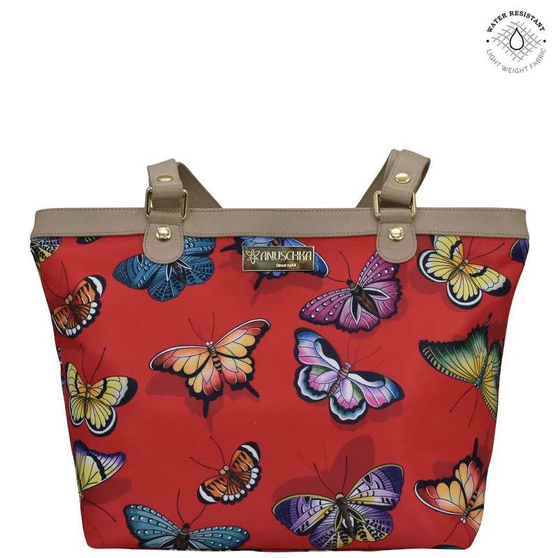 Borsa tote da città in tessuto con finiture in pelle e cerniera - 12005