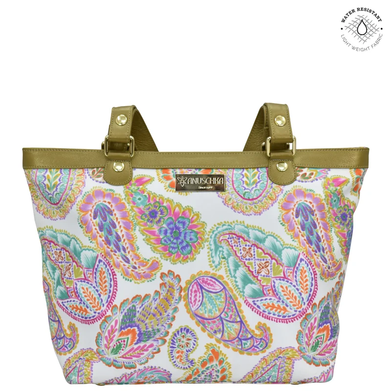 Borsa tote da città in tessuto con finiture in pelle e cerniera - 12005