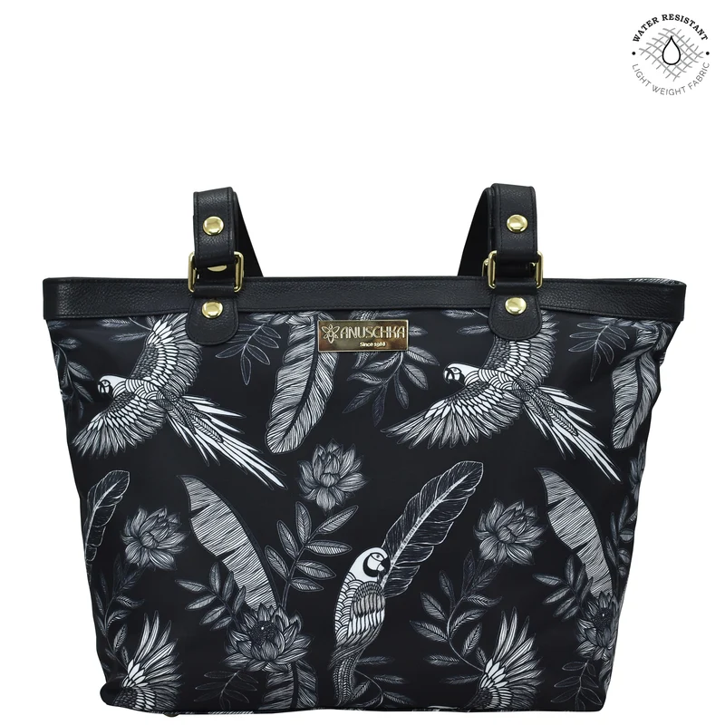 Borsa tote da città in tessuto con finiture in pelle e cerniera - 12005
