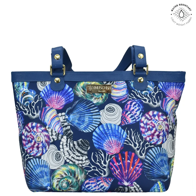 Borsa tote da città in tessuto con finiture in pelle e cerniera - 12005