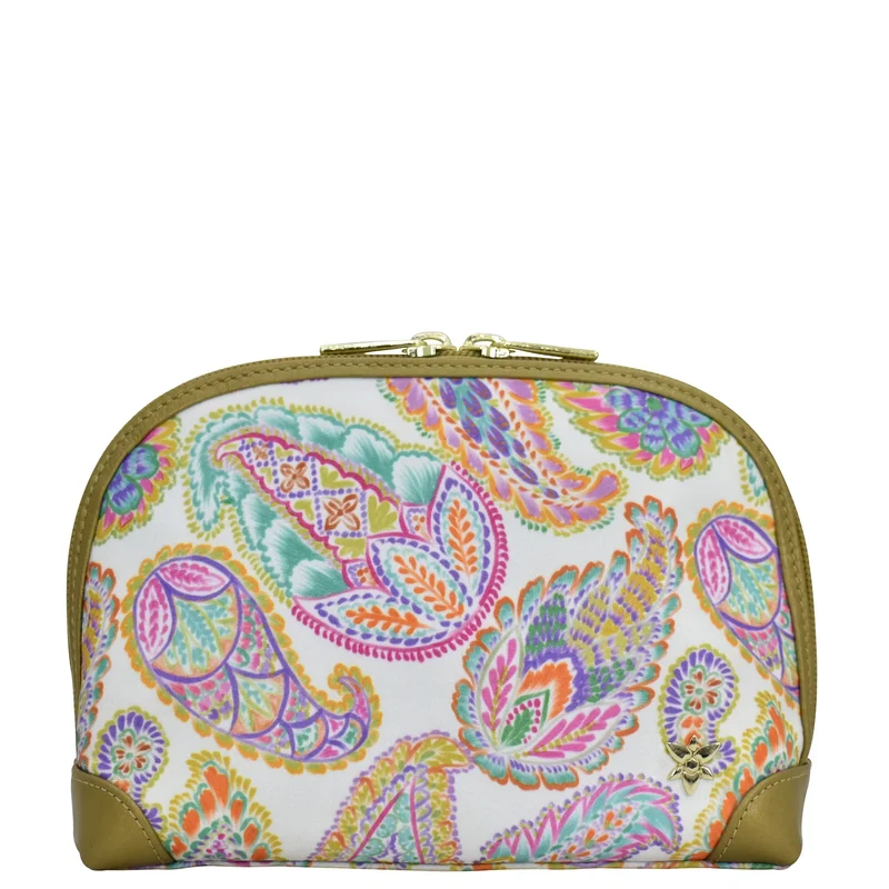 Borsa cosmetica a cupola in tessuto con rifiniture in pelle - 13002