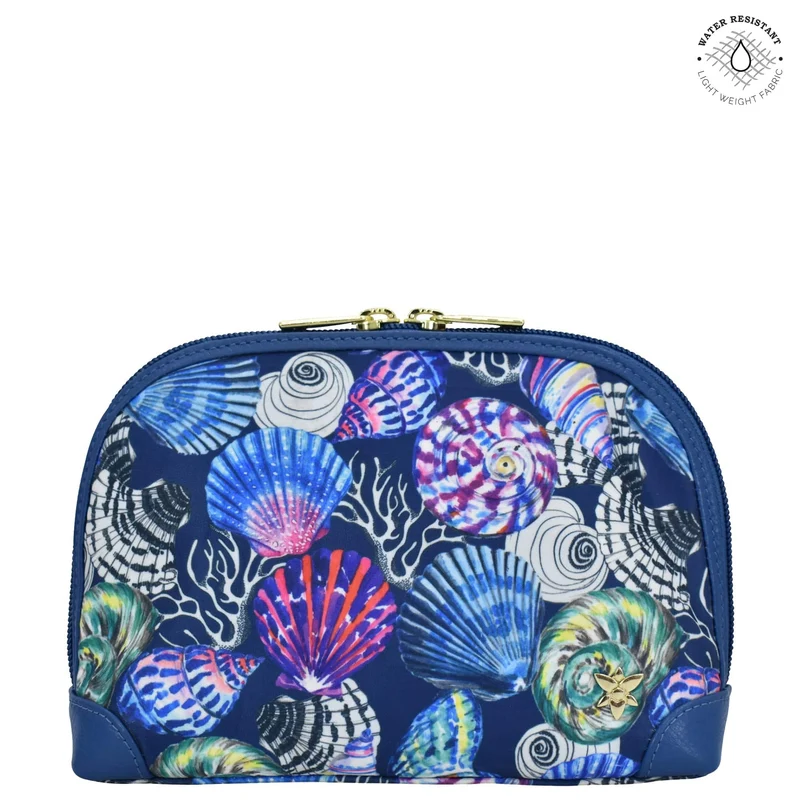 Borsa cosmetica a cupola in tessuto con rifiniture in pelle - 13002