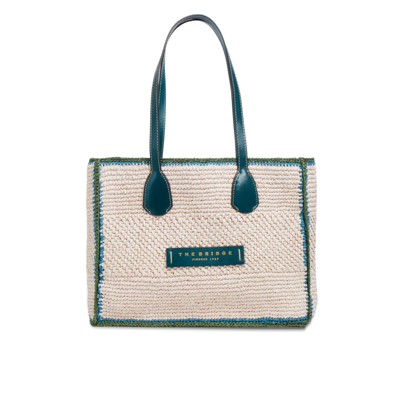 Borsa shopper in pelle e paglia di Vienna Luna Pavone