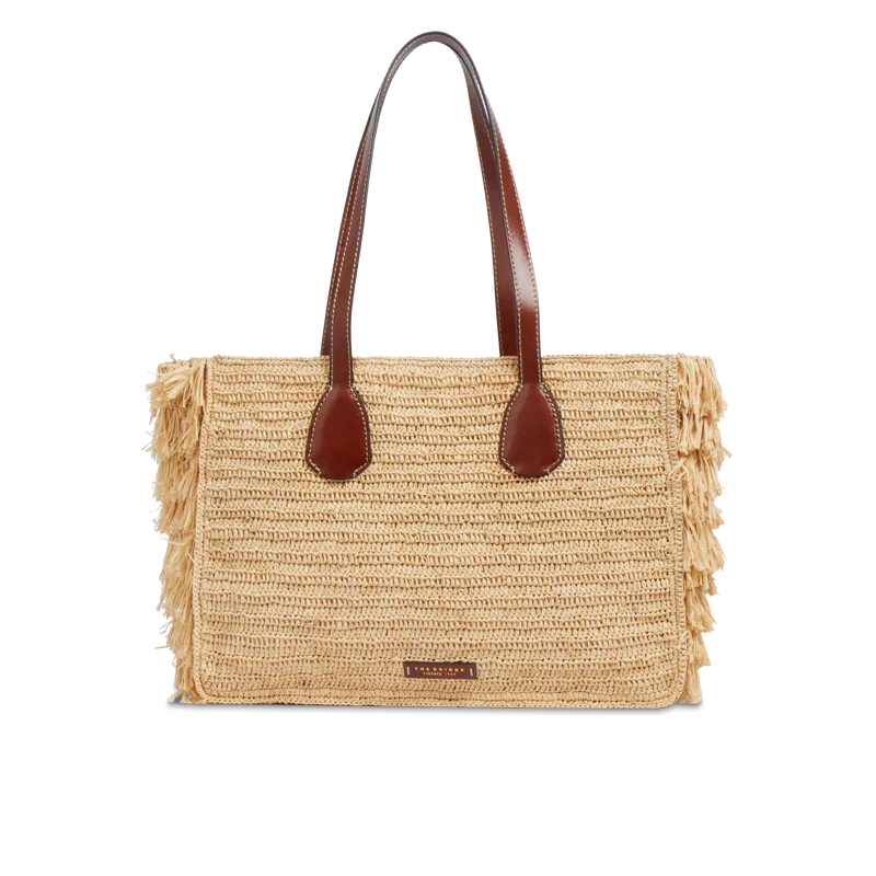 Borsa shopper in pelle e paglia di Vienna Marrone