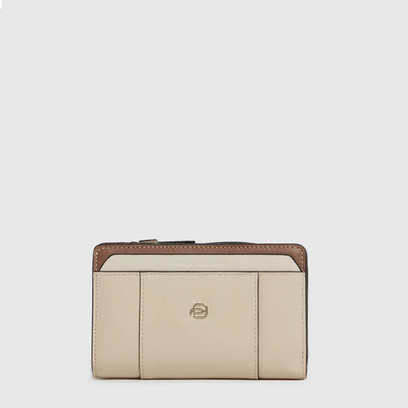 Portafogli da donna con portamonete Beige Cuoio