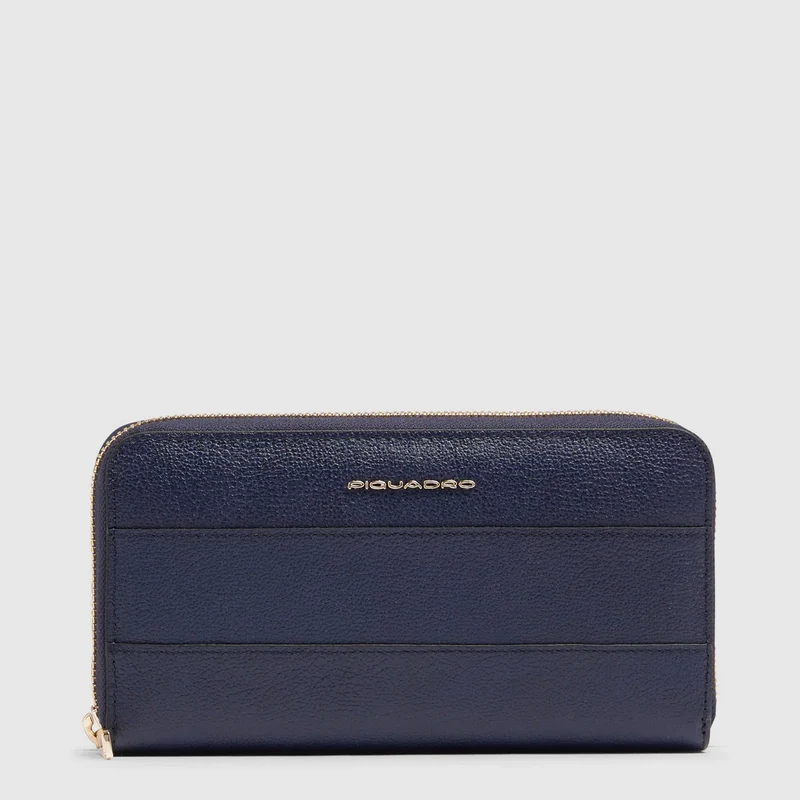 Portafogli donna grande zip-around Blu
