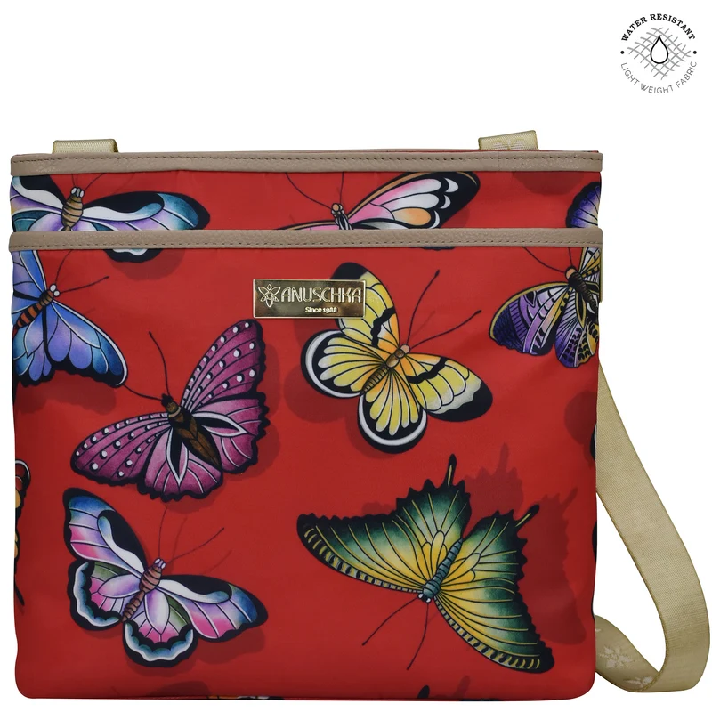 Borsa a tracolla in tessuto con rifiniture in pelle con tasca a bustina - 12017