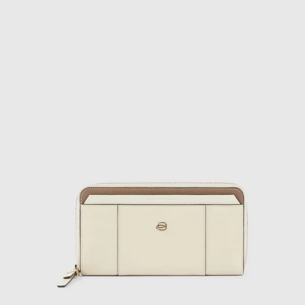 Portafoglio donna a quattro soffietti con zip Circle Beige