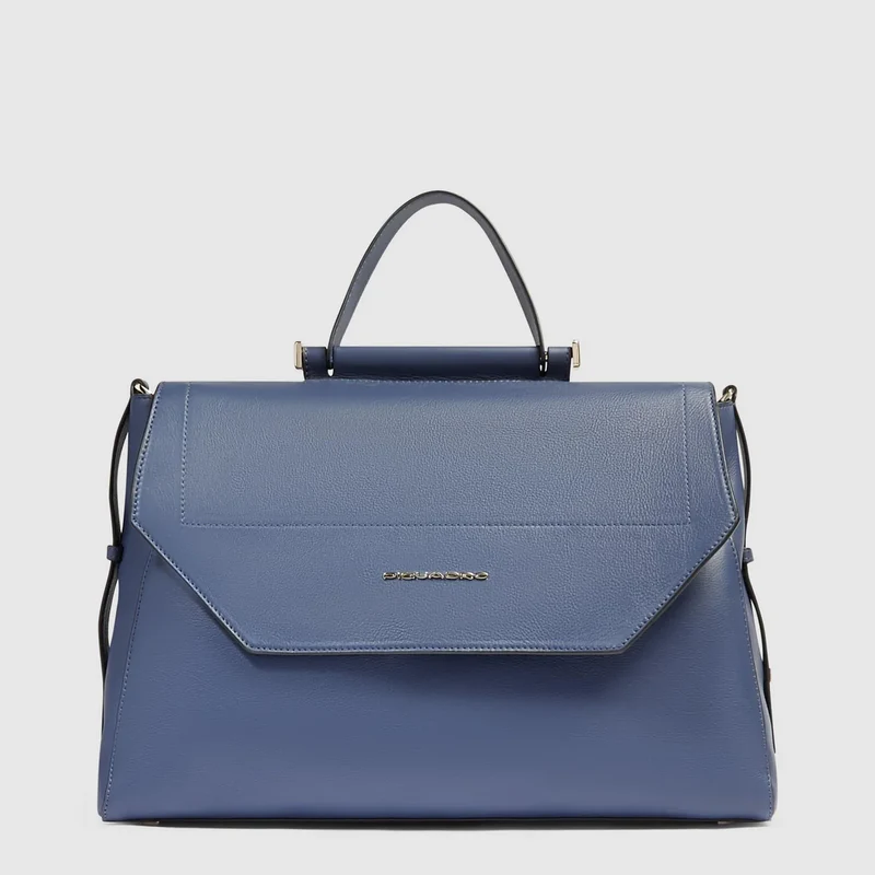 Borsa donna modello satchel in pelle porta pc 14" Blu Mare