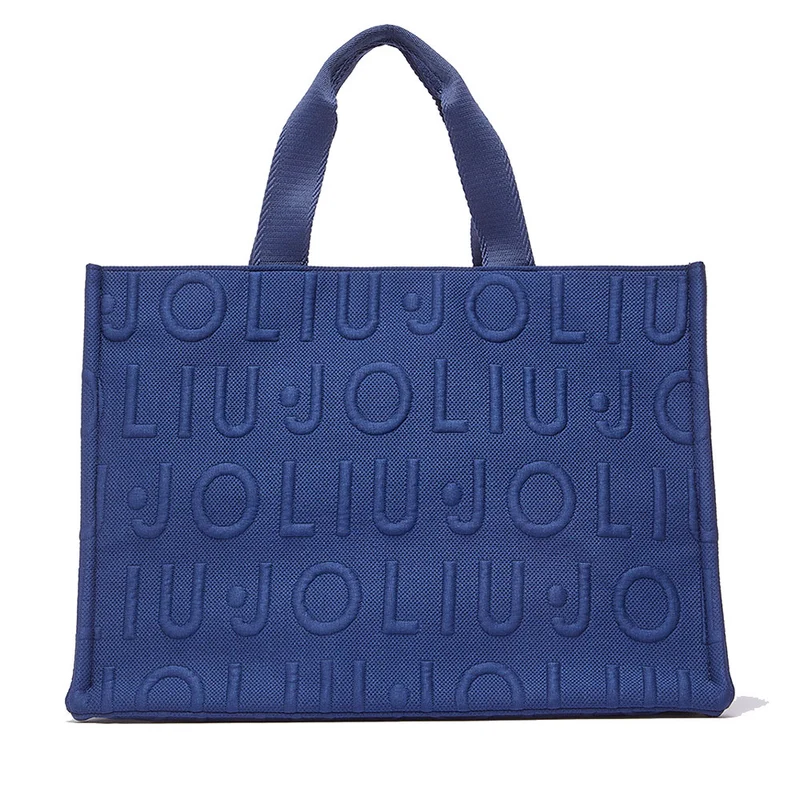 Tote Bag Large LIU JO in Maglia Blu Scuro con Logo Jacquard