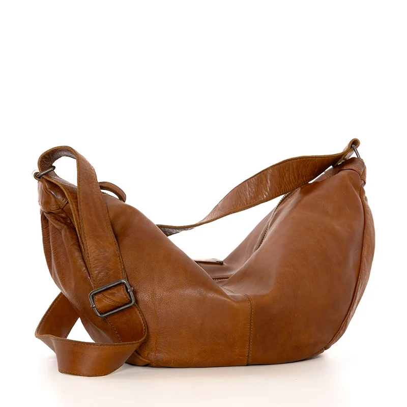 Borsa Donna Mezzaluna Large a Tracolla GIANNI CONTI linea Graciela in Pelle color Cognac