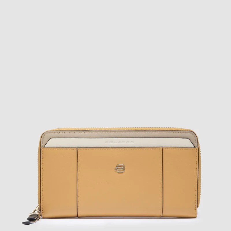 Portafogli donna grande zip-around Giallo Beige