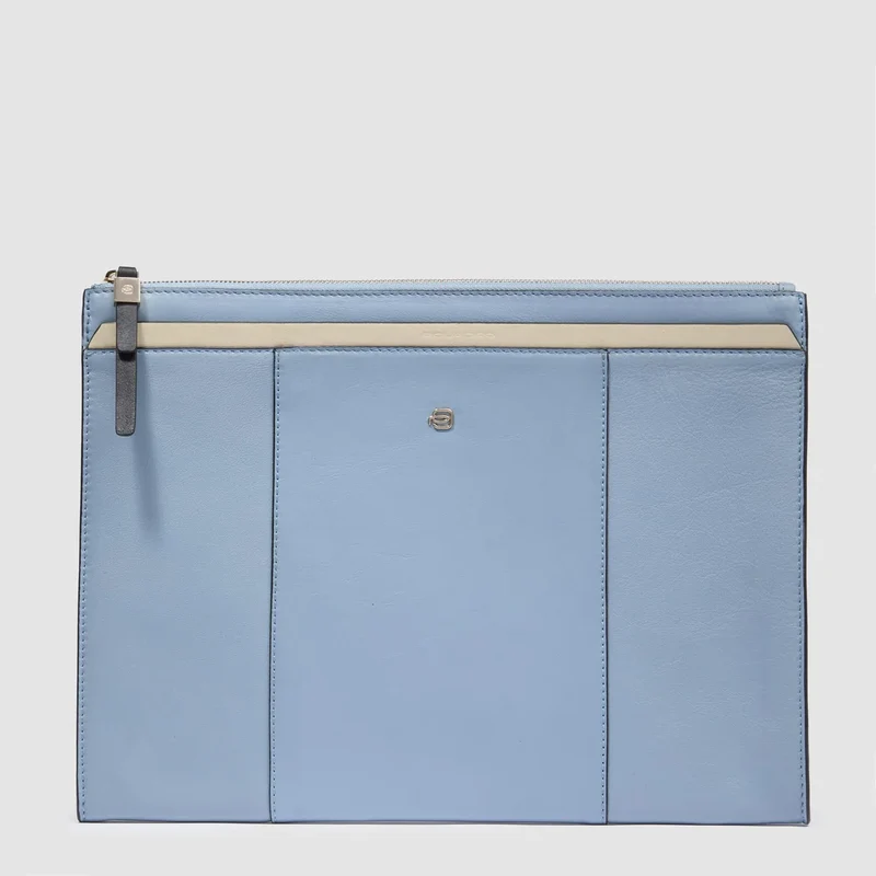 Pochette in pelle porta pc 13.3 o iPad Pro 12.9 Azzurro Beige