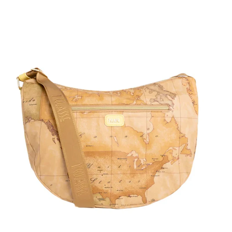Borsa Donna Mezzaluna Grande 1A Classe Alviero Martini linea Soft Petals in Tessuto Soft Geo Classic e Giallo Pastello LE54
