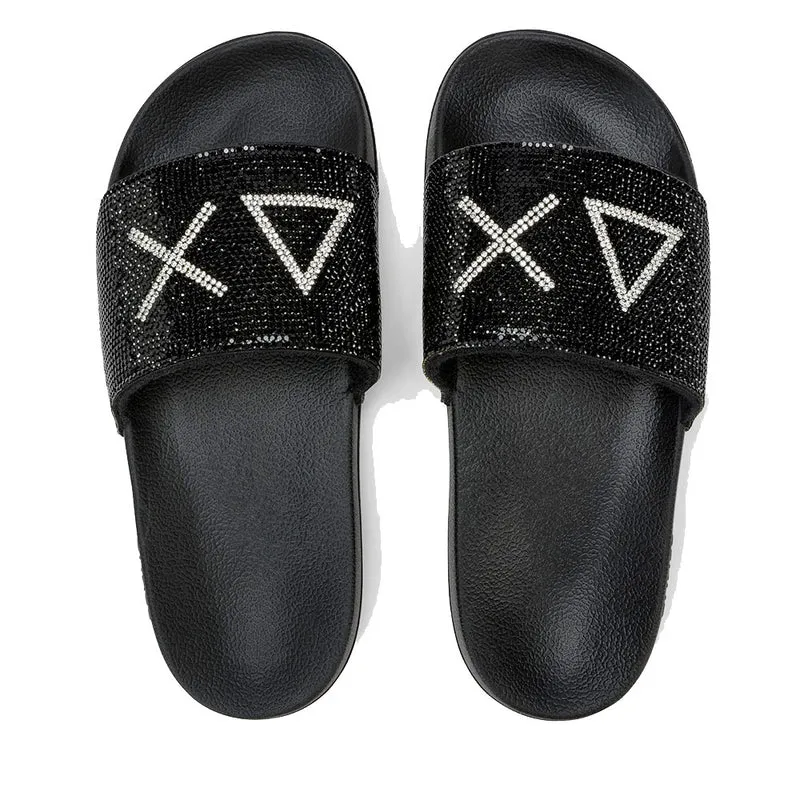 Ciabatte da Donna Sun68 Linea Slippers Strass Logo Colore Nero - X36211