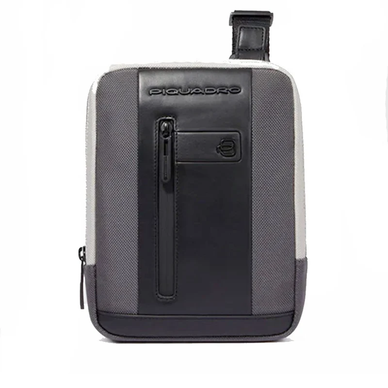Borsello Uomo Porta iPad Mini PIQUADRO linea Brief 2 in Tessuto e Pelle Colore Grigio - Nero -CA3084BR2S