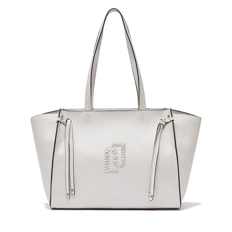 Tote Bag Large Donna LIU JO effetto Bottalato color Crema con Logo Ricamato