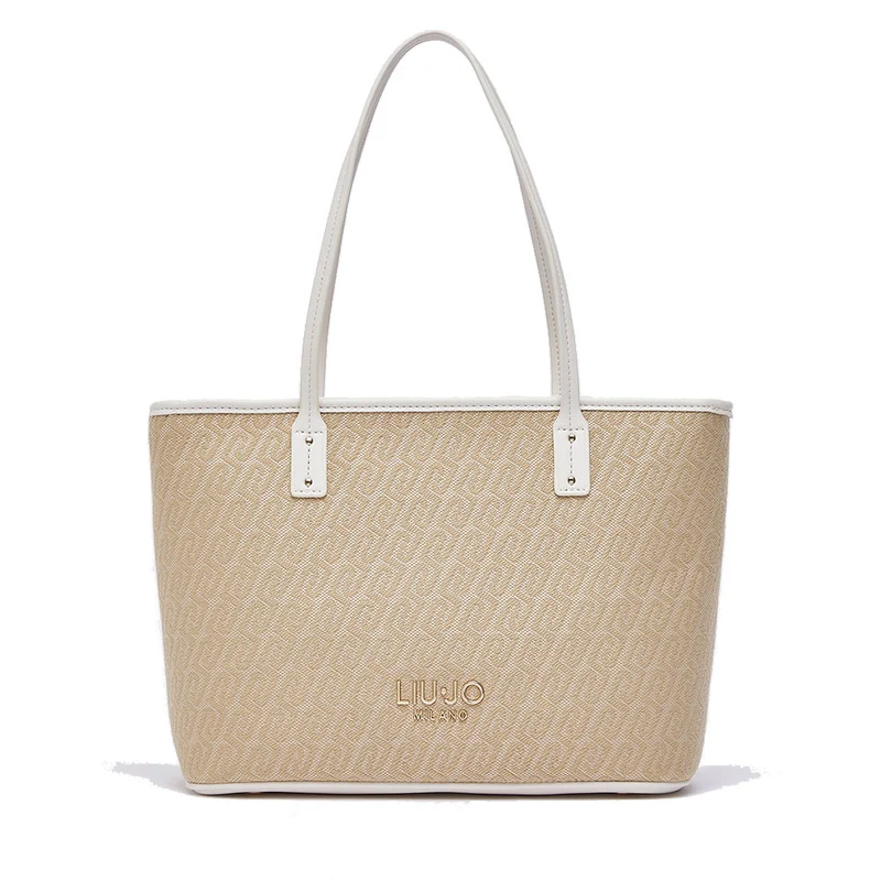 Shopping Bag Donna LIU JO in Tessuto Jacquard Beige con Logo All Over