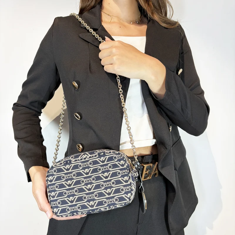 Camera case in canvas jacquard monogram all over e tracolla a catena