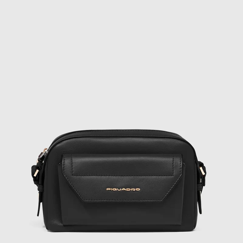 Tracolla piccola in pelle modello camera bag Nero