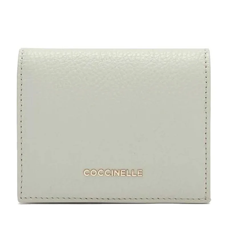 Portafoglio Donna Mini COCCINELLE in Pelle Linea Metallic Soft colore Celadon Green Chiuso con Bottone