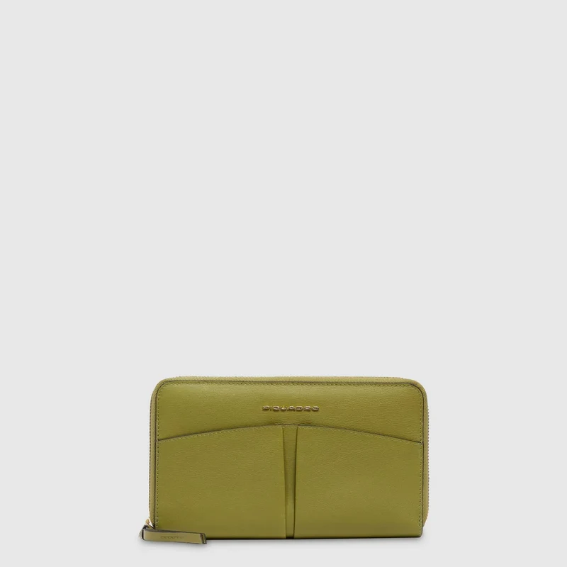 Portafoglio donna grande con zip Verde