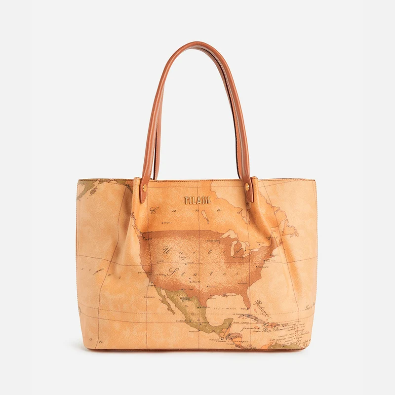 Borsa shopping in tessuto stampa Geo Classic Naturale