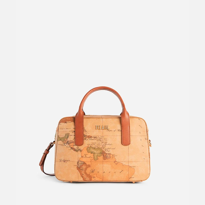 Bauletto con tracolla in tessuto stampa Geo Classic Naturale