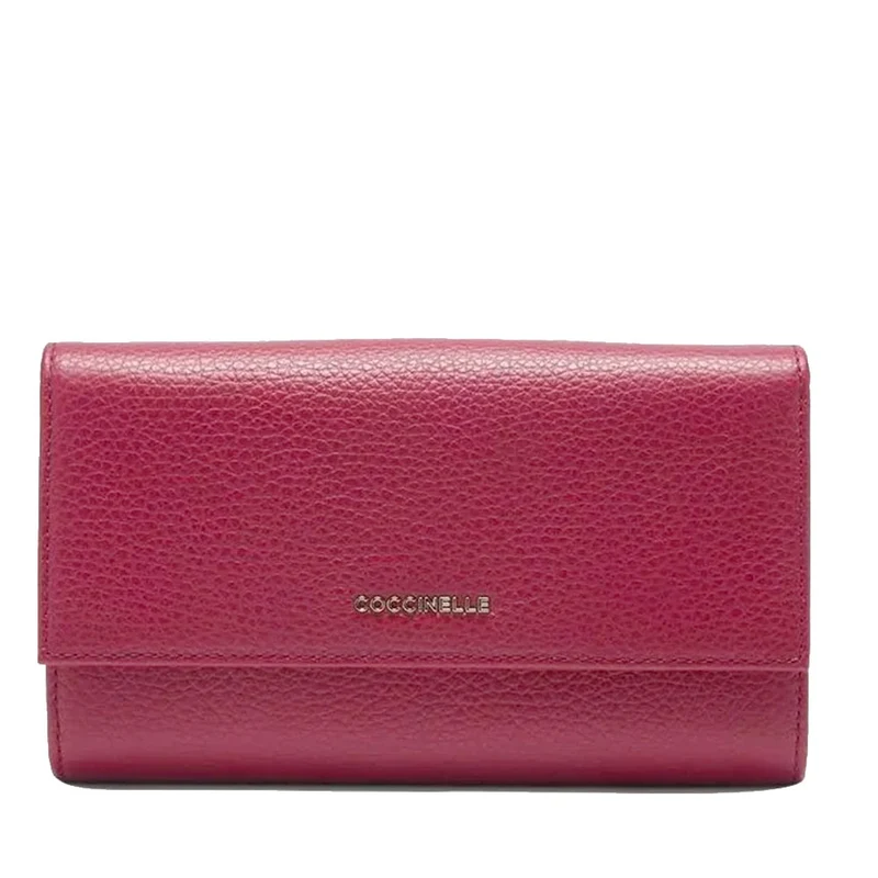 Portafoglio Grande COCCINELLE in Pelle Martellata Linea Metallic Soft colore Sangria