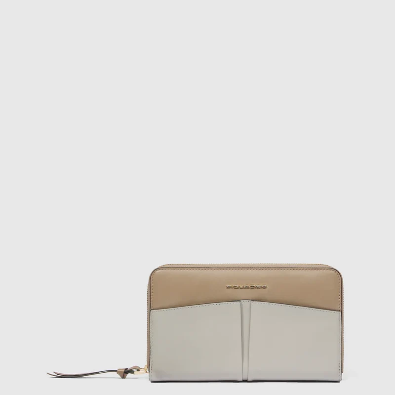 Portafoglio donna grande con zip Beige